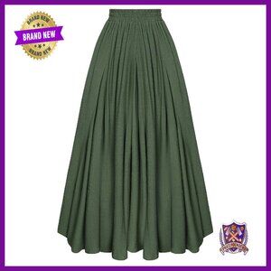 Long Flowy Maxi Skirt with Pockets, Elastic Waist, Boho Renaissance Style